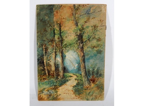 Antique Watercolor  Landscape Painting Signed
