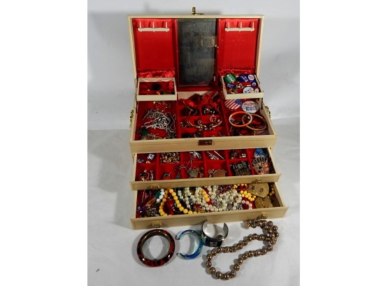 Costume Jewelry Box Lot -Bakelite Rings Cloisonne More