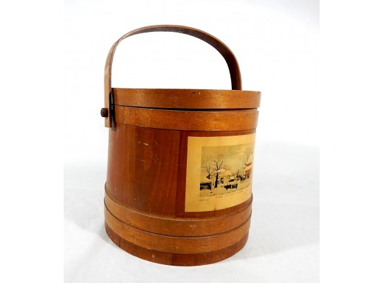Vintage Firkin Sugar Round Bucket Shaker Primitive Wooden Box Bail