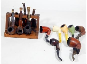 Lot Of 13 Vintage Pipes W/ Rack