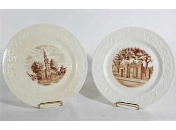 Lot Of 2 Antique Wedgewood Brown University Plates