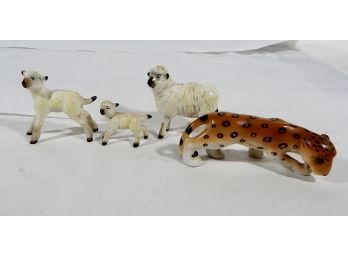 Vintage Sheeps & Tiger Porcelain Figurines BESWICK England