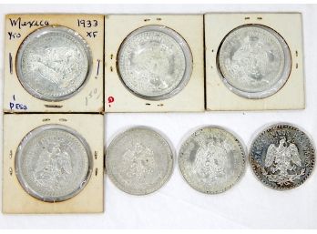 Lot 7 Mexico Silver 1 Peso Coins 1920-1945