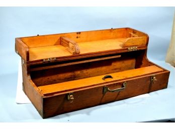 Large Antique Wood Toolbox With Removable Compartment