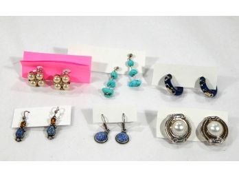 Lot 6 Pairs Vintage Sterling Silver Earring With Stones