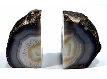 Pair Cut Agate Geode Stone Bookends
