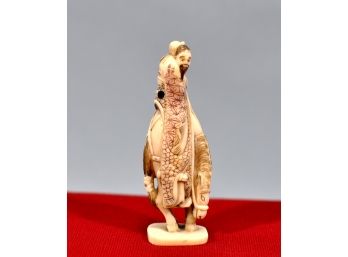 Amazing Antique Oriental Carved Ivory NETSUKE -Man On Horse- Signed