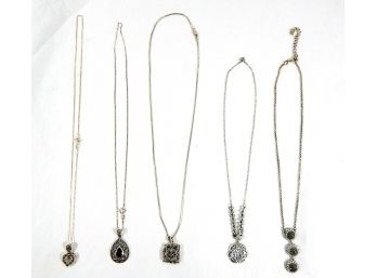 Lot 5 Vintage Sterling Silver Marcasite Necklaces