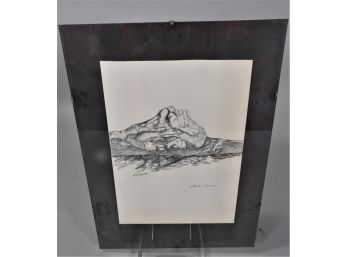 Vintage Charcoal Drawing Of Mountain - Signed