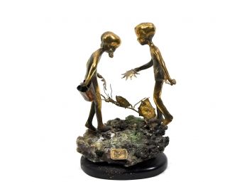 Small Vintage Malcolm Moran Bronze Sculpture Boy And Girl