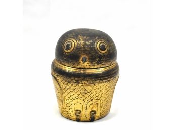 Vintage Gold Owl Cannister Egyptian Revival Style Pharaohs Urn Gold Leaf Painted Container Jar