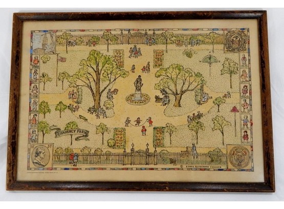 Gramercy Park Plan New York City Framed Early Lithograph