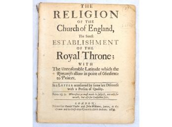 Antique 1678 Book 'The Religion Of The Church Of England'