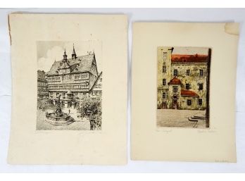 Lot 2 Antique Etchings Artist Signed
