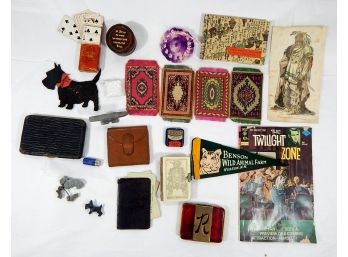 Vintage Estate Lot Miscellaneous Things: Tobacco Silks, Lighters, Leather Wallets, Etc