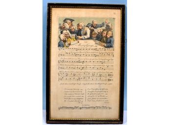 Framed 19th Century Merry Gregs Song Music Score Engraving