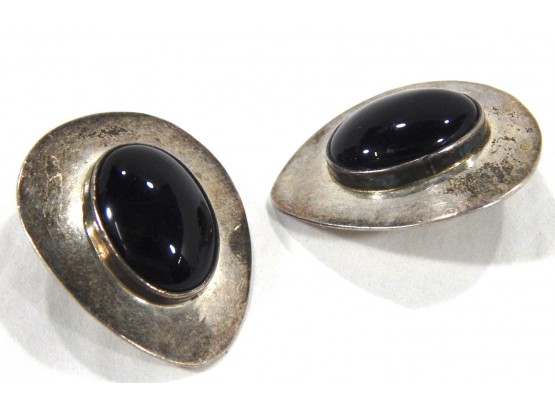 Vintage Sterling Silver Onyx Earrings Mexico