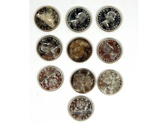 1959-1966 Lot 10 Canadian Silver Dollars Brilliant Uncirculated