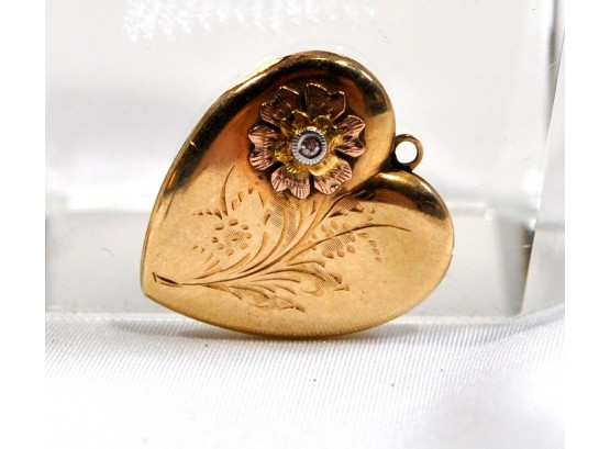 Antique Heart Locket 10K Gold & Diamond