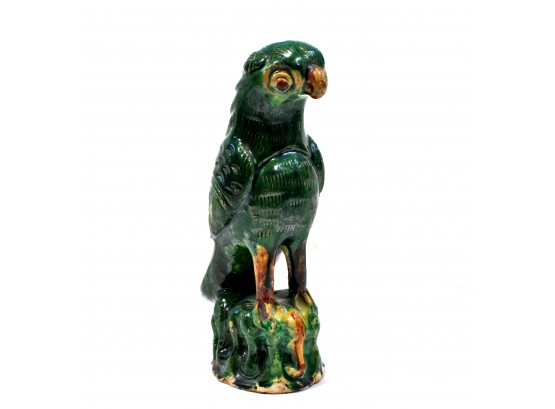 Original Antique CH'ING DYNASTY 1862-1873 Chinese Parrot Figurine Glazed Pottery