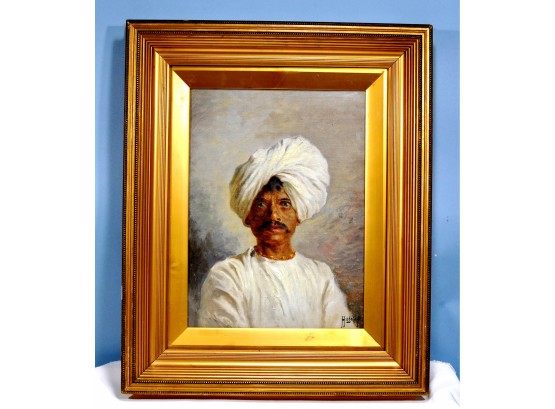 Authentic Hugo Vilfred PEDERSEN (1870-1959) Oil Painting Indian Man In Turban