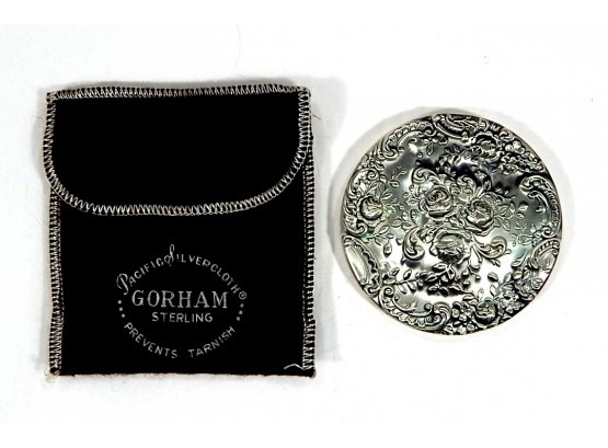 Vintage GORHAN Sterling Silver Repousse Mirror With Pouch