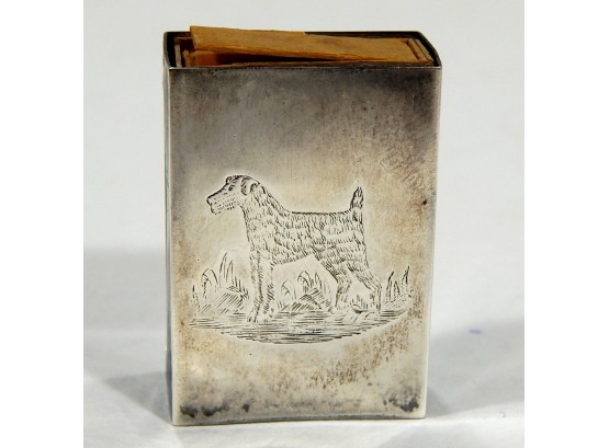 Vintage Sterling Silver DOG Engraved Matchbox Holder Case
