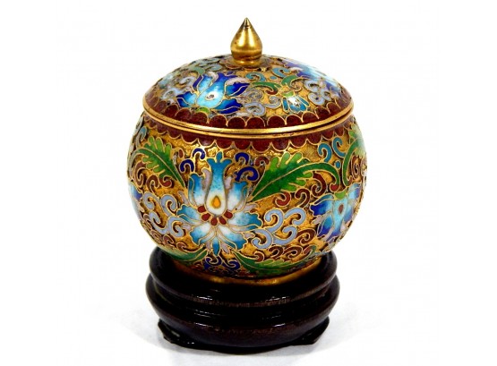 Beautiful Vintage Chinese Cloisonne Jar With Stand