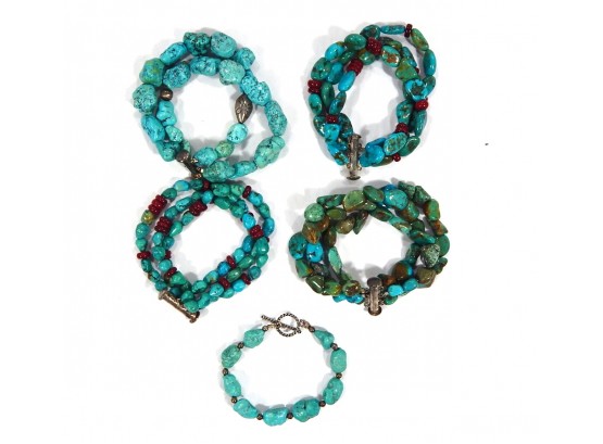 Lot 5 Beautiful Turquoise & Sterling Bracelets