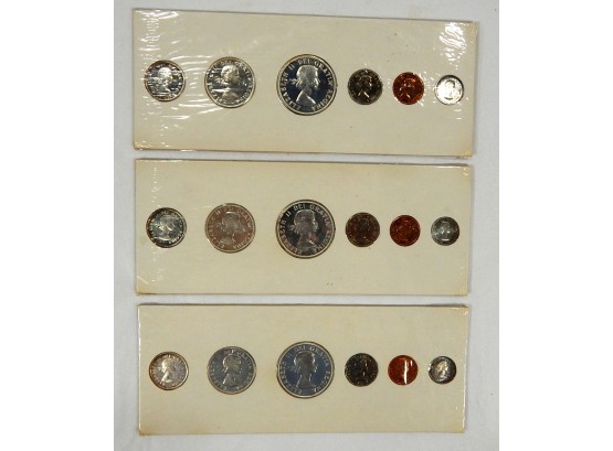 Lot 3 CANADA 1958 Mint Proof Sets Silver Dollar