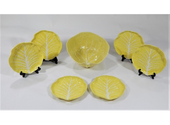 Cabbage Leaf Design Pottery Salad Bowl Set