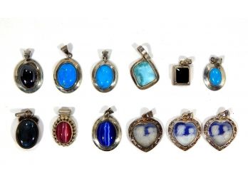 Lot 12 Sterling Silver & Stone Pendants & Cameos