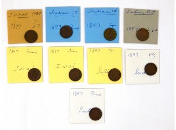 Lot 9 Indian Head Cent Pennies From 1897
