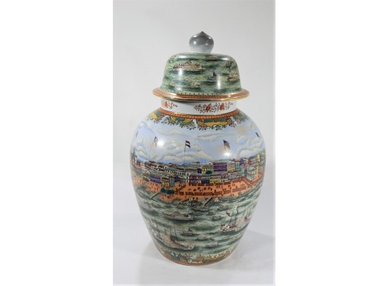 Large Porcelain Covered Jar