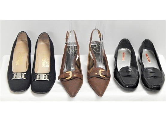Three Pairs Of Prada & Ferragamo Ladies Shoes