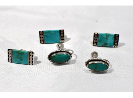2 Sets Vintage Earrings Sterling Silver & Turquoise
