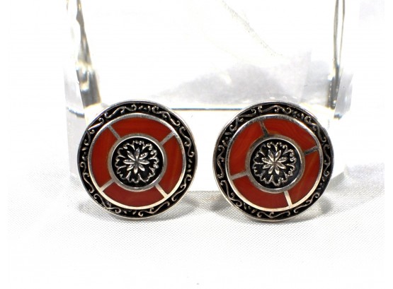 Amazing Vintage Sterling Silver & Red Stone Earrings