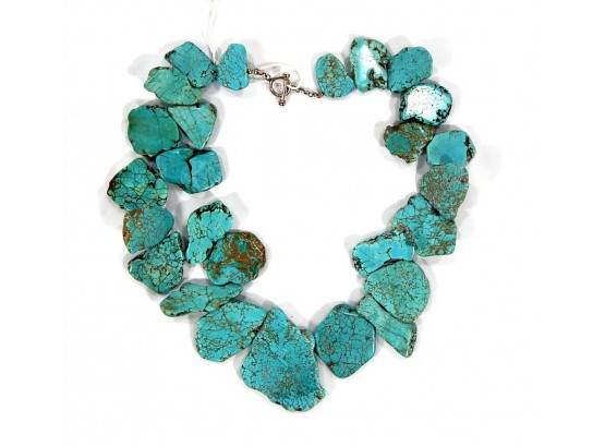 Vintage Sterling Necklace With Huge Raw Turquoise