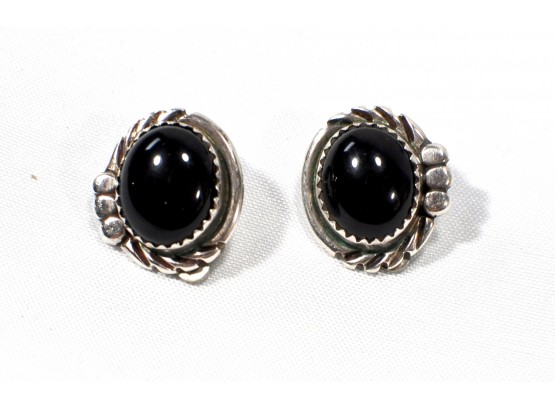 Antique Sterling Silver & Onyx Clip-on Earrings