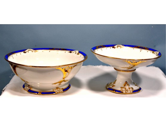 Antique Paris Porcelain Set Bowl & Fruit Footed Bowl
