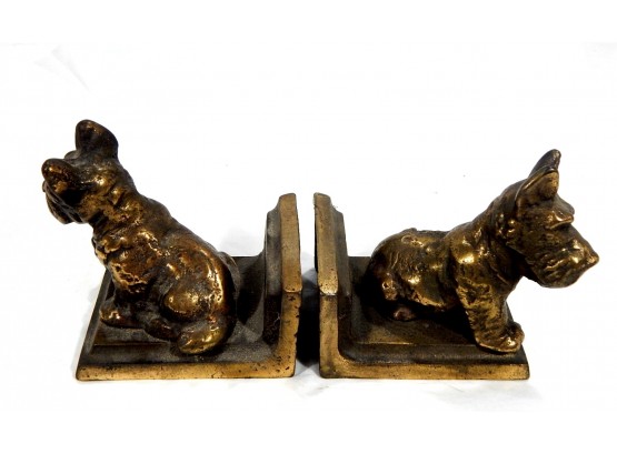 Pair Vintage Terrier Dog Brass Bookends By Littco
