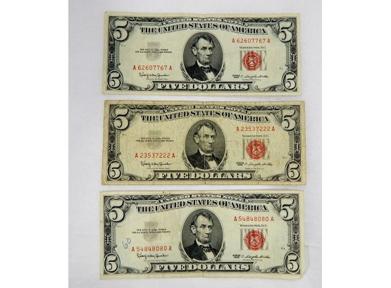 Lot 3 - 1965  Red Seal $5 Dollar Bills