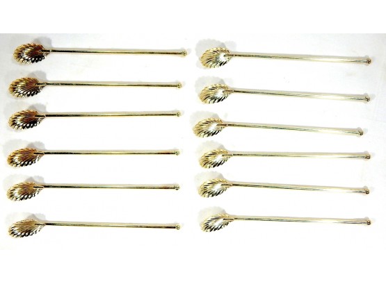 Set Of 12 Sterling Silver Stir Sticks / Straws