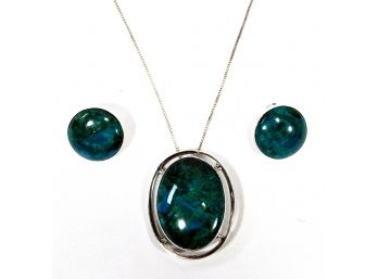 Beautiful Vintage Sterling Green Turquoise Necklace & Earring Set