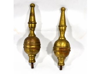 Pair Antique Brass Pole Toppers