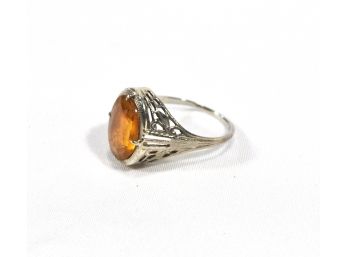 Antique 14K White Gold Ring With Citrine