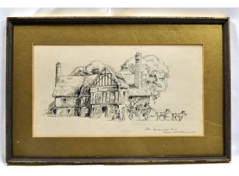 Antique Framed Ink Drawing 'An English Inn' Kent 1830