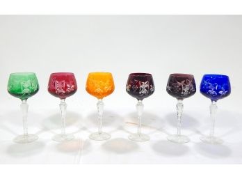 Set 6 Vintage Cut Glass Wine Goblets