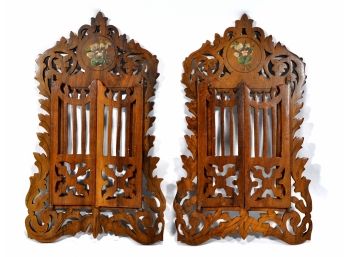 Pair Antique Wood Picture Frames Hand Painted