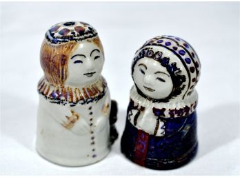 Vintage Danish Salt & Pepper Porcelain Figure Shakers Signed